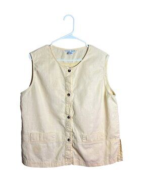 David Hollis Linen Blend Button Front Vest XL Pale Yellow Vintage Flawed